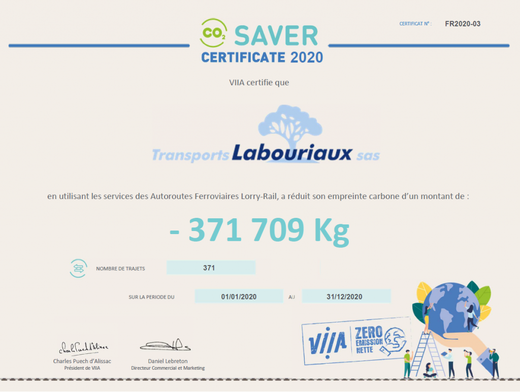 Certificat d'économie de CO2 2020